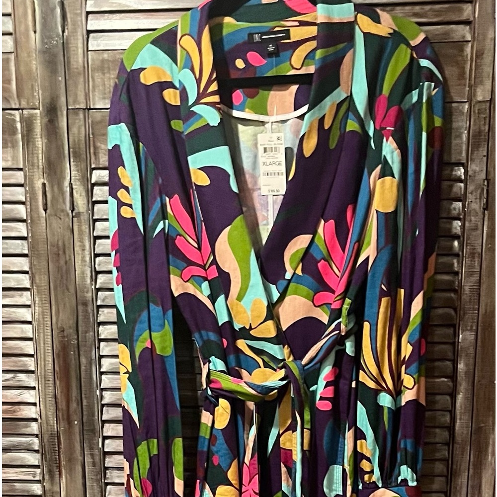 INC International Concepts Floral Print Wrap  Coat Dress extra large